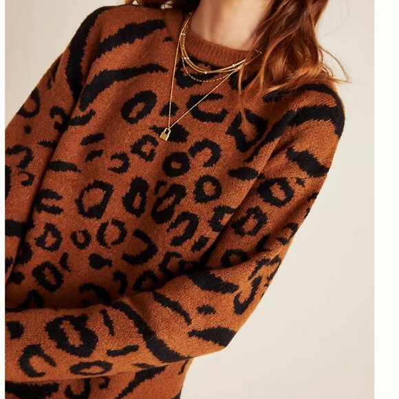 ⭐️ Rilke Leopard Cheetah Cat Chic Glam Girly Winter Classy Tunic Sweater Dress - Picture 9 of 9
